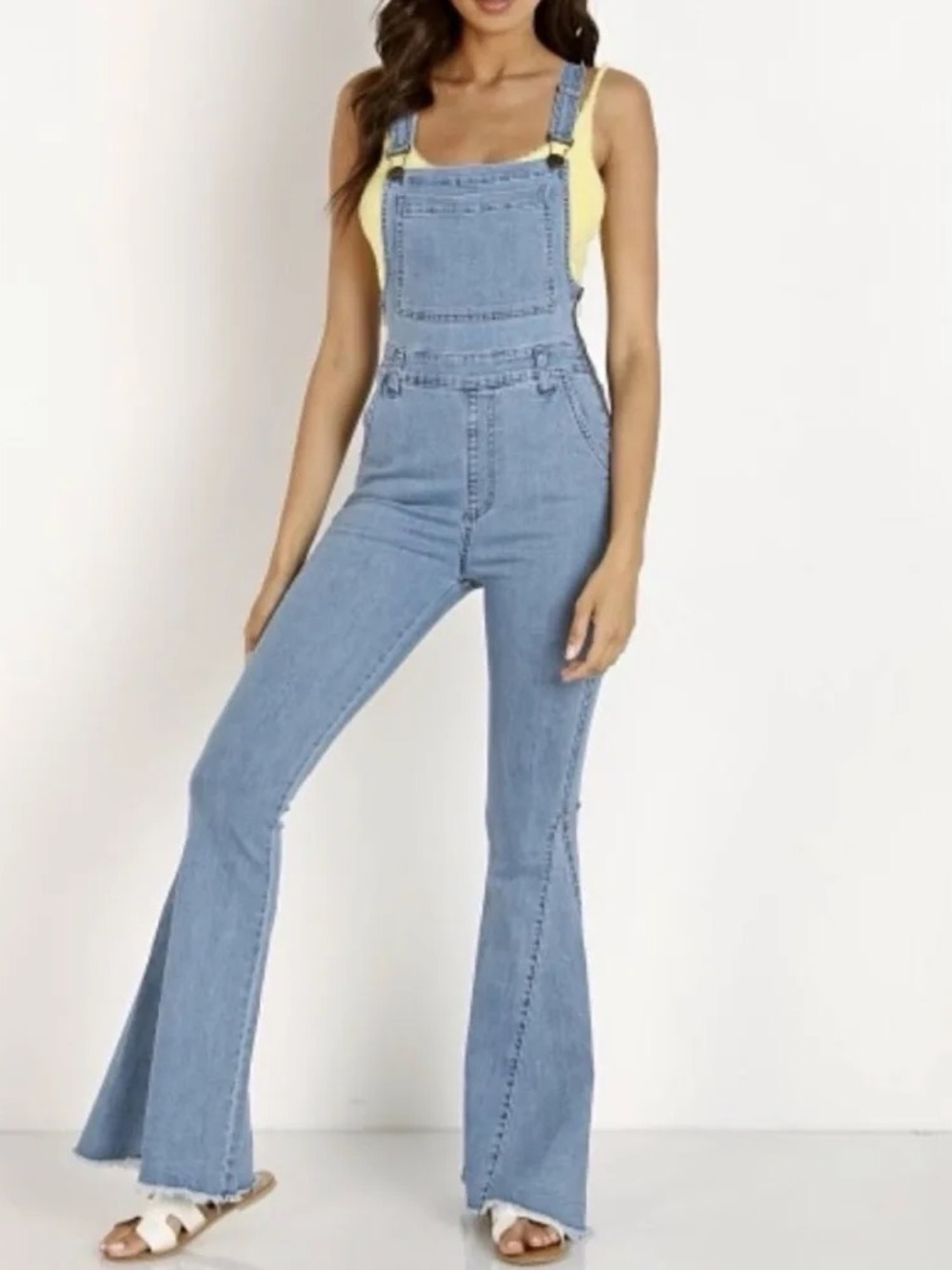 Show Me Your Mumu Berkeley Bell Overalls Blue Flare Size XS